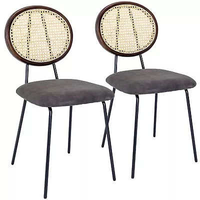 Rattan Dining Chairs Set Of 2 Mid Century Chairs With Woven Back • $48.99