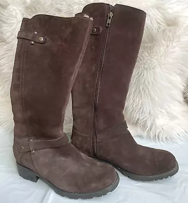 Ugg Australia Jillian Riding Suede Boots Tall Size 7 Brown Chocolate Zip Closure • $65