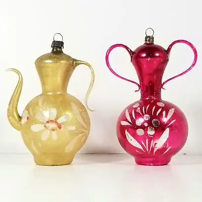 Vintage Hand Blown Mercury Glass Urn & Teapot Christmas Ornaments Lot Pink Gold • $34.99