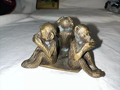 Vintage Brass Bronze 3 Monkeys Paperweight Unusual 2 No Speaks • $15
