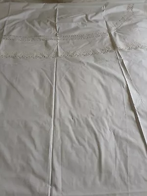 Vintage French Fine Linen Lace Trimmed Single Sheet Matching Pillowcase Unused. • £45