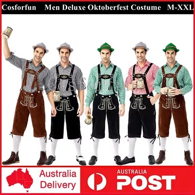 Mens Deluxe Oktoberfest Costume Authentic German Lederhosen Beer Man Outfits Hat • $44.47