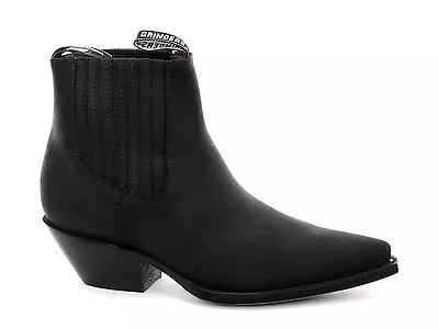 New Grinders Mustang Black Leather Cowboy Boot Slip On Cuban Heel Chelsea Boots • £91.99