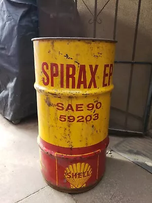 Vintage Shell Oil Drum Trash Can - 16 Gal. Spirax EP Grease Drum- Gas Oil Garage • $134.95