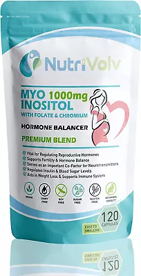 Myo Inositol 1000Mg With Folate & Chromium Supplements For Female Support Hormon • £14.87