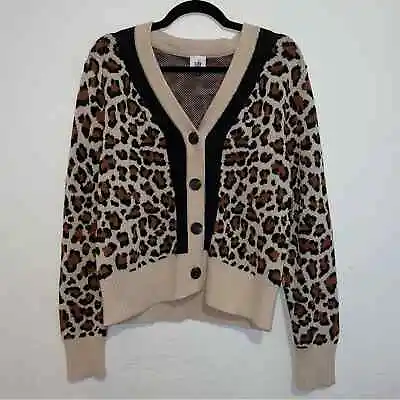 Cabi 4289 Nine Lives Leopard Cheetah Button-Front Cardigan Sweater Size Medium • $35
