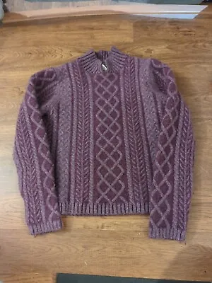L.L Bean Fisherman Cable Knit Sweater Merino Wool Women's Small Purple  • $29.99