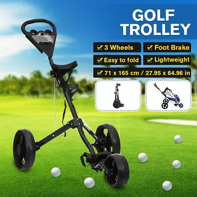 Golf Trolley Push Cart Folding 3 Wheels Golf Bag Trolley Scorecard Cup Holder AU • $178.50