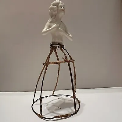 Antique Half Doll Porcelain Head Wire Dress Form Pin Cushion • $58