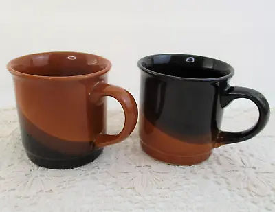 Retro Vintage Coffee Mugs Drip Glaze Brown Stripes X 2 • $16