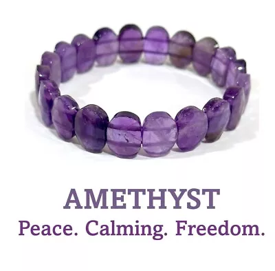 Amethyst Crystal Gemstone Bracelet Natural Stone Chakra Bead Anxiety Gift • £8.99