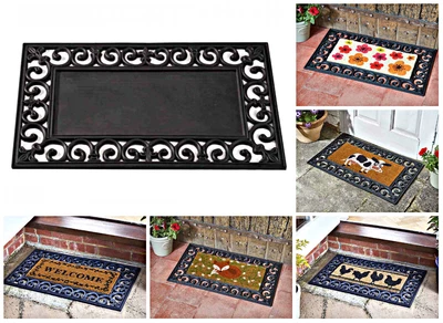 £12.99 • Buy Non Slip Rubber Door Mat With Coir Inserts Welcome Floor Entrance Indoor Outdoor