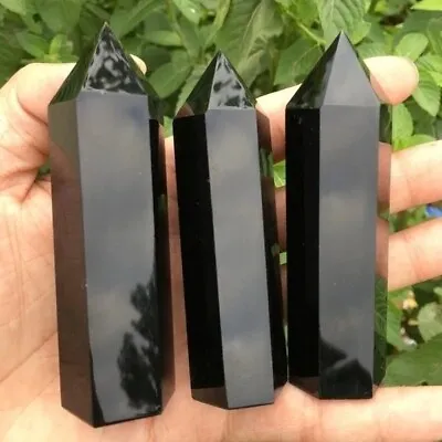 Natural Black Obsidian Healing Obelisk Crystal Wands Reiki Tower Point Decor • $14.80