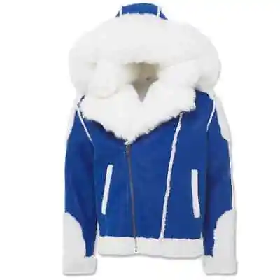 Jordan Craig El Jefe Shearling Moto Jacket Coat 91590 Mens Fur Military Blue • $139.90