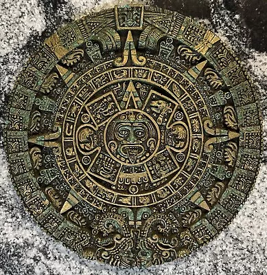 Vintage Aztec Mayan Calendar Sun Stone Malachite Green 11  Wall Plaque • $49.99