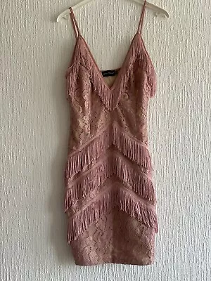 Dusty Pink Lace Tassel Dress Plt 8 Charlston Summer Party Evening Glam Holiday • £24.98