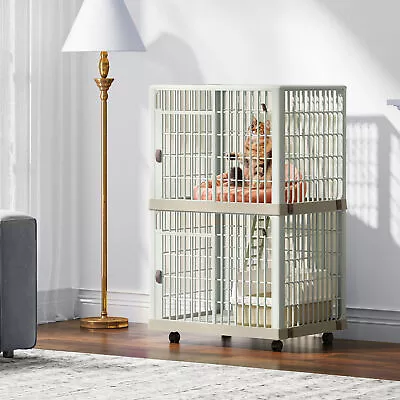 41  Large Plastic Pet Crate Kennel Cage Lockable Medium Dogs/cats With 4 WheeYT • $103.93