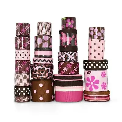 78 Yards Pink Brown Coordinating Grosgrain Ribbon Lot • $41.40