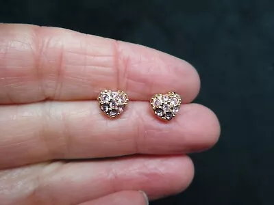 Vintage MONET Pink Rhinestone Heart Stud Earrings • $13.49