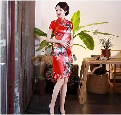 £13.99 • Buy Luxurious China Red Satin Phoenix Chinese Short Dress Cheongsam Qipao Lcdress80