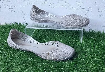 Melissa + Campana  Silver Gray Glitter Jelly Flats Women's Size 8 • $24.95