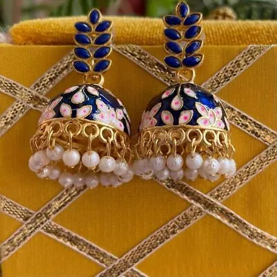 Handmade Meenakari Dome Shape Jhumka Leaf Drop Earrings Vintage Bollywood Gift  • $15.99