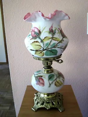 Fenton For L G Wright Moss Rose Peach Blow Lamp Working 14  H Rare • $298.90