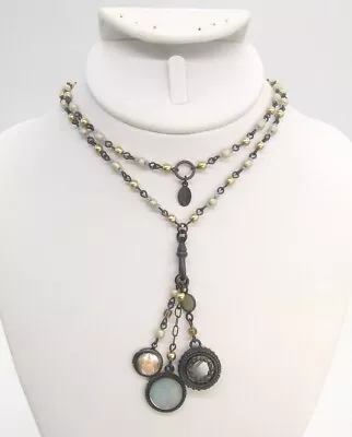 36  Kaari Meng NYC Black Plated Baroque Pearl & MOP Charm Beaded Chain Necklace • $14.99