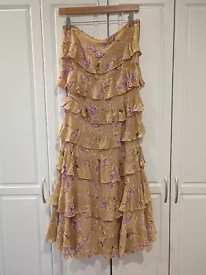 Marrika Nakk Yellow And Purple Floral Tiered Skirt 32 Waist • $100