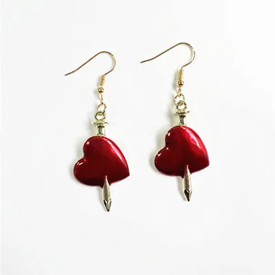 Arrow Pierced Red Heart Drop Earrings Woman Mens Gothic Personality Jewelry Gift • $2.05