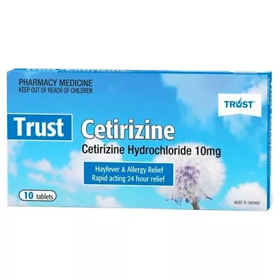 TRUST Cetirizine 10mg 10 Tablets 24 Hour Hayfever Allergy Relief Zyrtec Generic • $12.21