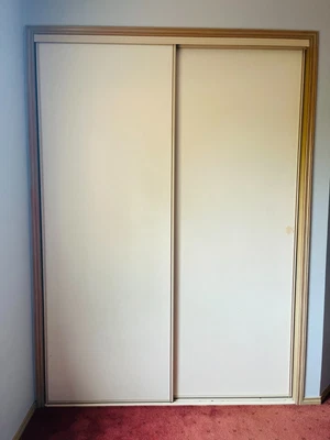 $70 • Buy 2x Cream Frame Wardrobe Sliding Doors + Tracks (to Fit Approx. 1670mm X 2350mm)