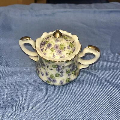 Vintage Lefton China Chintz Violets Creamer/Sugar Set Hand Painted NE661V • $22
