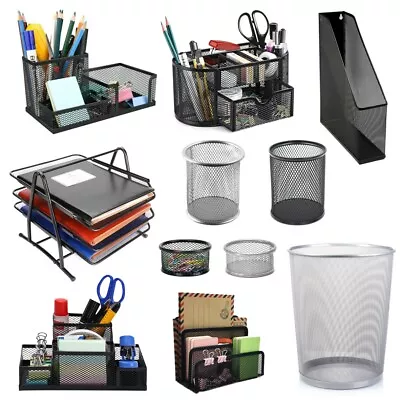 Mesh Office Stationery Desk Tidy Organiser Letter Tray Note Holder Pen Pot • £5.39