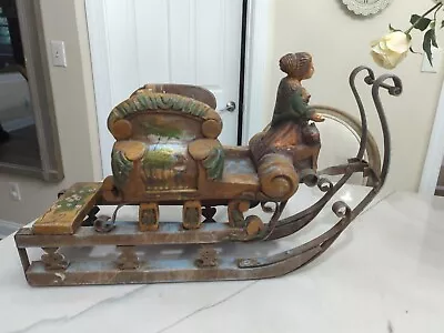 Vintage Hand Crafted German Folk Art Painted Wood & Iron Sleigh Sled Nude Woman • $275