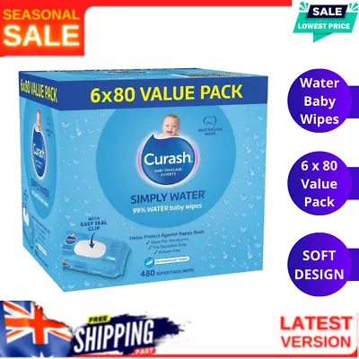 Curash Simply Water Baby Wet Wipes Pack Of 480 (6 X 80) Wipes (Free Shipping) • $30.99