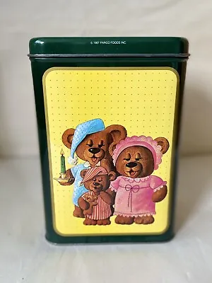 VTG 1987 LG Square 8.5” Ht Collector's Tin Three Sleepy Bears • $11.48