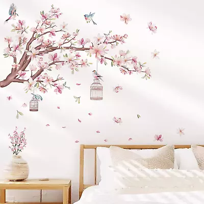 Wondever Cherry Blossom Flowers Wall Stickers Pink Magnolia Floral Tree Branch B • $19.22