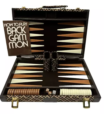 Vintage Backgammon Hard Attache Case Set Cloth Outer Layer Complete • $79.95
