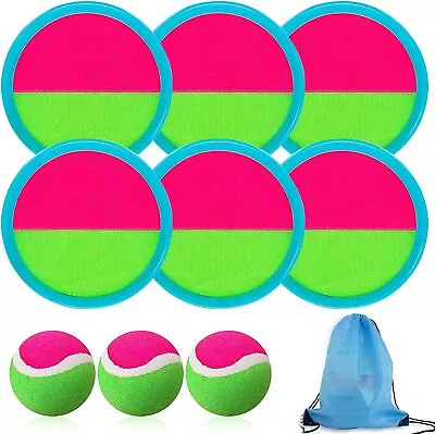 6 Set Catch Ball Outdoors Bat & Ball Game Children Party Garden Park Kids Bag • £12.89