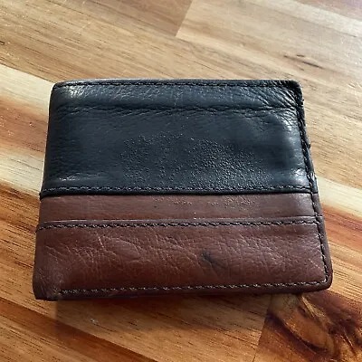 FOSSIL Men's Cowhide Leather Bifold Credit Card ID Wallet Brown Black • $9.99