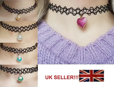 £2.59 • Buy Black Choker Necklace Stretch Pendant Heart,Cross Classic Gothic Tattoo Retro UK