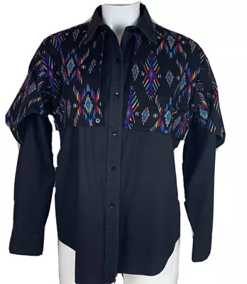Vintage Longhorn Shirt Men’s Small Aztec Design Button Down Western Cowboy T203 • $23.95