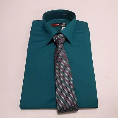 J Ferrar Men Button Up Shirt Small Blue Teal Slim Fit Matching Tie NWOT • $12.91