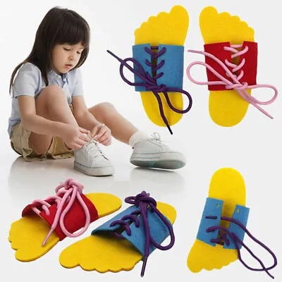 2x Kids Learn To Lace Tie Shoes Practice Lacing Learning Children's Shoe T1C9 • £2.82