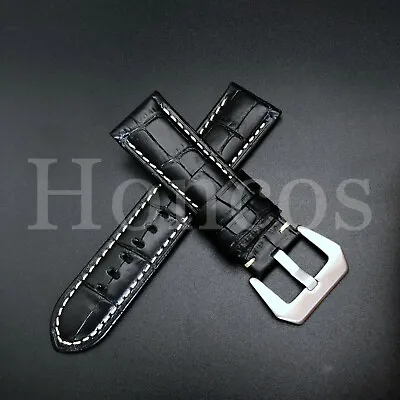 22mm Leather Band Strap For Montblanc Timewalker Watch Black White Stitching  • $25.95