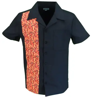 £29.99 • Buy Mens Retro Black With Flame Stripe Rockabilly Bowling Shirts