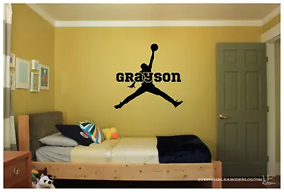 Michael Jordan Jump Man With Name  Vinyl Wall Sticker Decal 23 X22  Colors   • $24.83