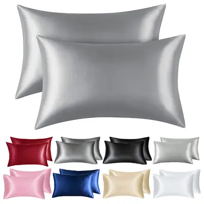 2x Soft 100% Mulberry Satin Silk Pillowcase For Hair Pillow Cover Queen Standard • £4.99