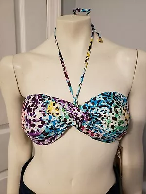 A. Che Colorful Animal Print Padded Tie Back Halter Twist NWT Bikini Top Medium • $17.99